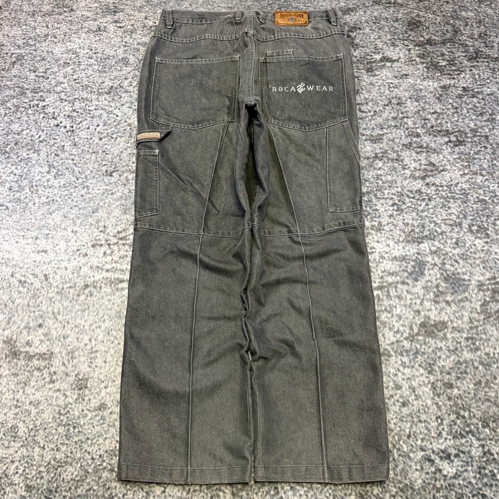 VTG‎ Rocawear Jeans Mens 32x30 Gray Carpenter Embroidered Baggy Y2K Skater